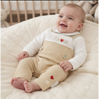 BW-13-455: Baby Unisex Quilted 2 Piece Dungaree Outfit - Hug Me (NB-6 Months)